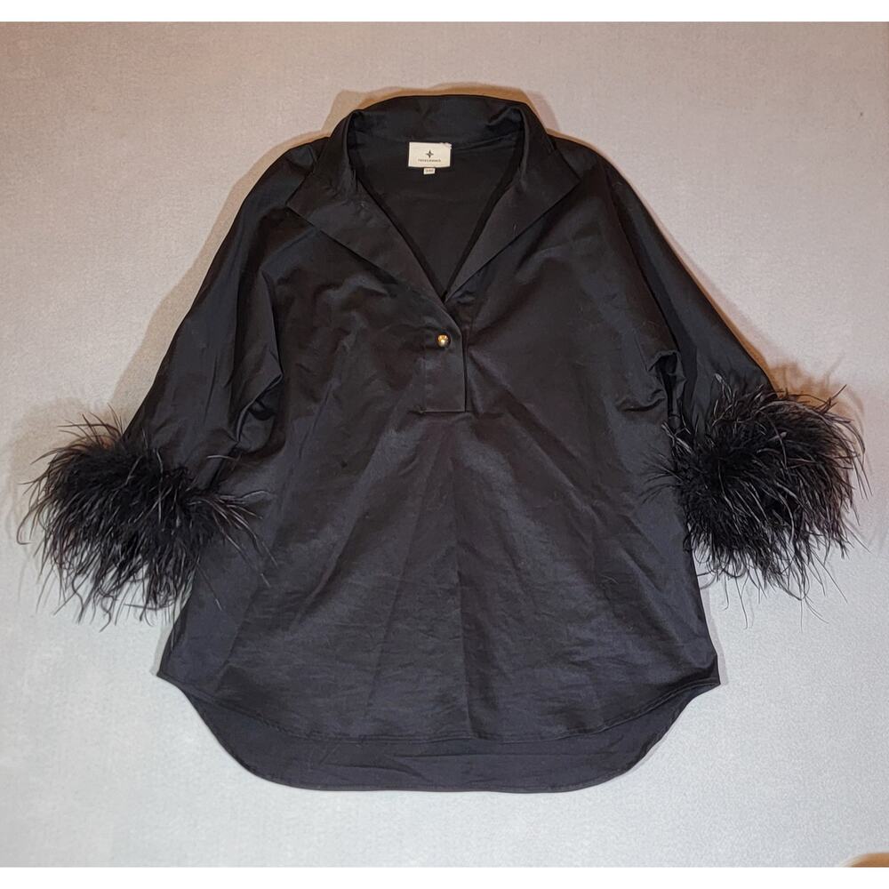 Tuckernuck Black Feather Willow Blouse Statement Top XXS